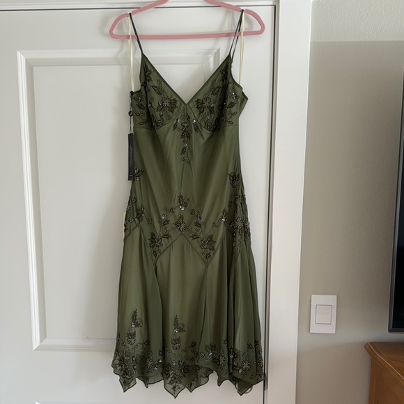 Adrianna Papell Dresses & Skirts - NWT Vintage Beaded Midi Fairy Dress With Shark bite Hem In Olive sold out 14